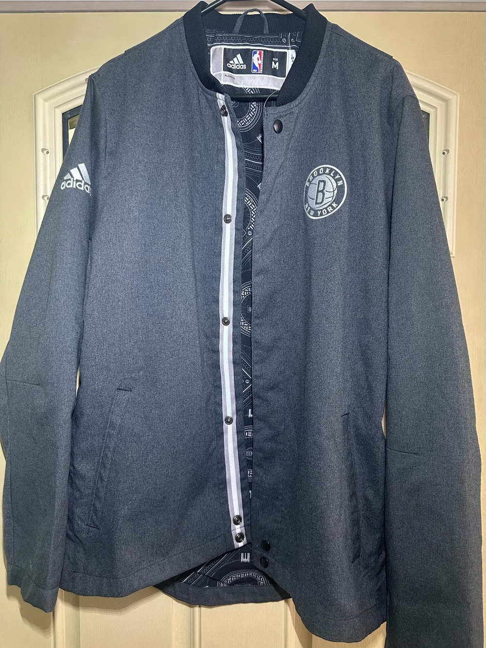 adidas Brooklyn Nets Gray Black Bomber Jacket